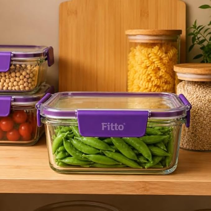 96 Pieces 800ml Glass Food Storage Containers with 4-Side Locking Clips (Leak-Resistant Lid – Clear Stackable Kitchen Storage Box for Meal Prep and Leftovers – Purple)