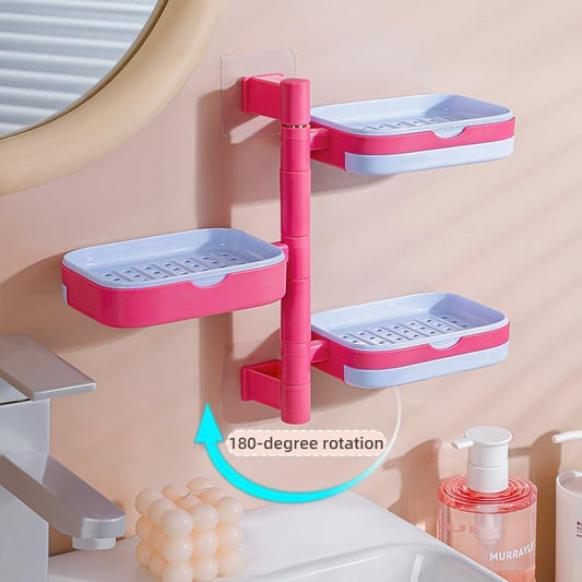 Adhesive Wall Mounted Rotating Soap Box - Three Layers - Rose Red & Sky Blue
