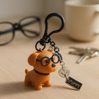 96 Pieces Funny Dog Keychains with Glasses - Brown Silicone Accessory