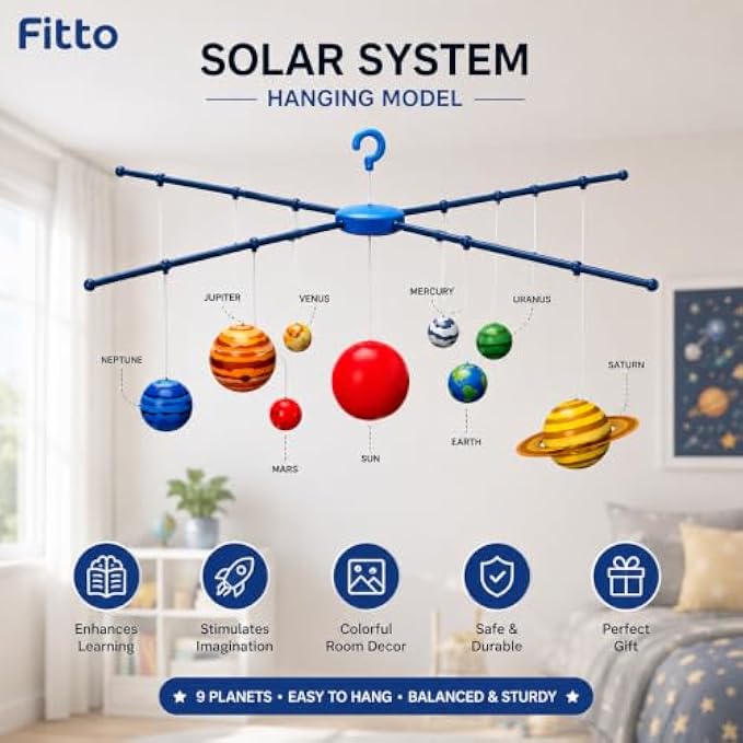 72 Pieces Solar System Hanging Models (9-Piece Sun and Planets Mobile with Hook – Colorful Educational Room Decor for Home and Classroom)