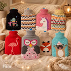 96 Pieces 2 Liter Hot Water Bags with Soft Owl Knitted Cover (Wide Mouth – Leak-Resistant Stopper – Reusable Warm Water Bottle – Grey)