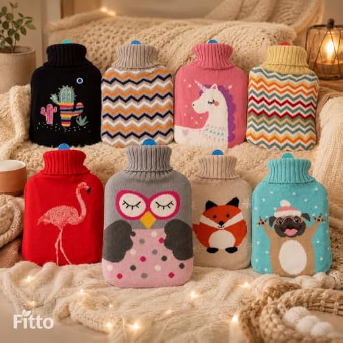 96 Pieces 2 Liter Hot Water Bags with Soft Owl Knitted Cover (Wide Mouth – Leak-Resistant Stopper – Reusable Warm Water Bottle – Grey)