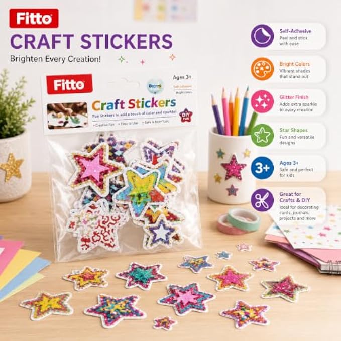 240 Pieces Glitter Star Craft Stickers (Assorted Self-Adhesive Star Shapes for Cards – Journals – Scrapbooks and DIY Decorations)