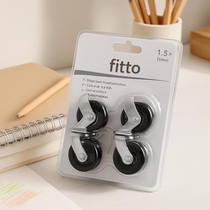 1.5 Inch Caster Wheels Black - Pack of 4 | Replacement Furniture & Chair Swivel Rolling Wheels 38mm