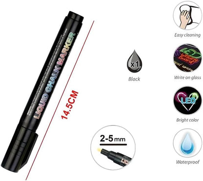 Liquid Chalk Marker 14.5cm 2.5mm Black for Chalkboards, Glass, Windows, Non-Porous Surfaces