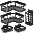 60 Pieces 5-Piece Wall Mounted Bathroom Organizer Sets with Corner Shelves (Storage Baskets and Hooks for Toiletries – Shower and Vanity – Black)