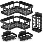 60 Pieces 5-Piece Wall Mounted Bathroom Organizer Sets with Corner Shelves (Storage Baskets and Hooks for Toiletries – Shower and Vanity – Black)
