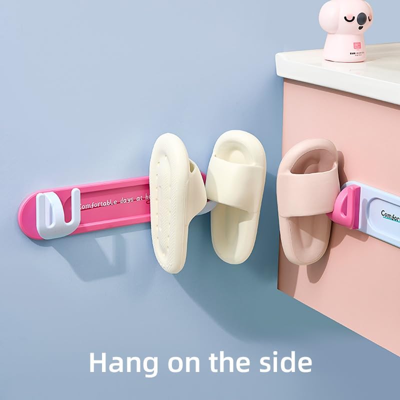 Wall-Mounted Slipper Rack – Rose Red – Adhesive, 2 Pack – Holds 4 Pairs