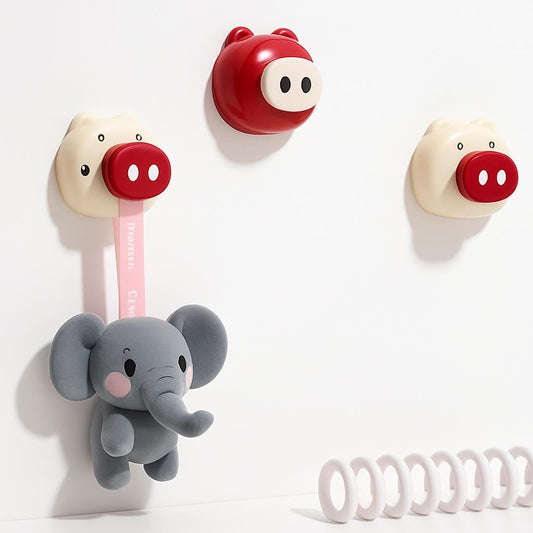 Cartoon Suction Cup Hooks – Fun Cream & Red Design - Pack of 2