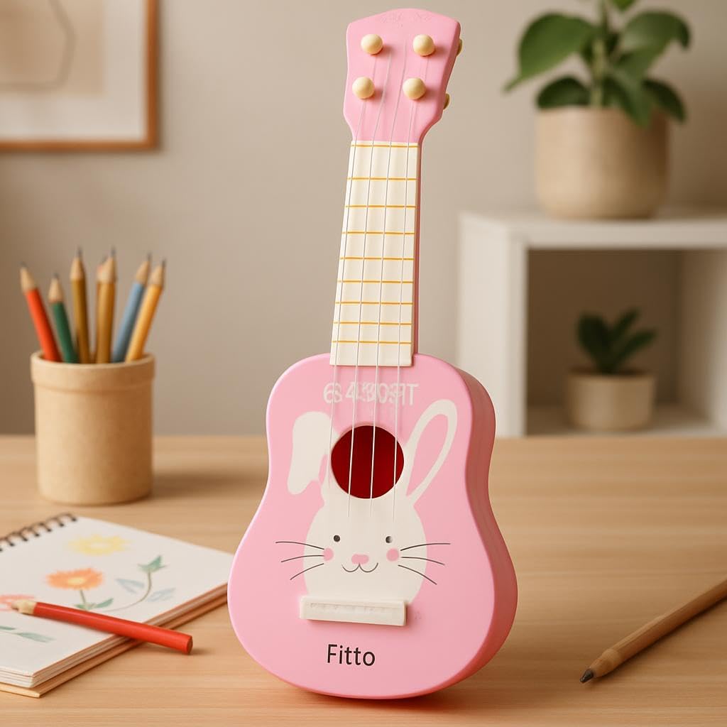 96 Pieces Plastic Cartoon Rabbit Mini Guitar Toys (Toddler Musical Instrument for Boys & Girls – Early Education – Kids Learning Music)