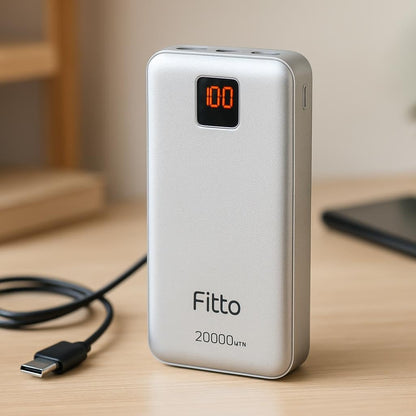 20000mAh Power Bank with Type C & Micro USB Inputs, Dual USB Outputs, Silver