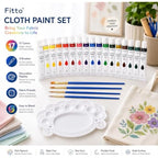 96 Pieces Cloth Paint Sets (17 x 12 ml Fabric Paint Tubes with 4 Brushes and Mixing Palette – Assorted Colors)