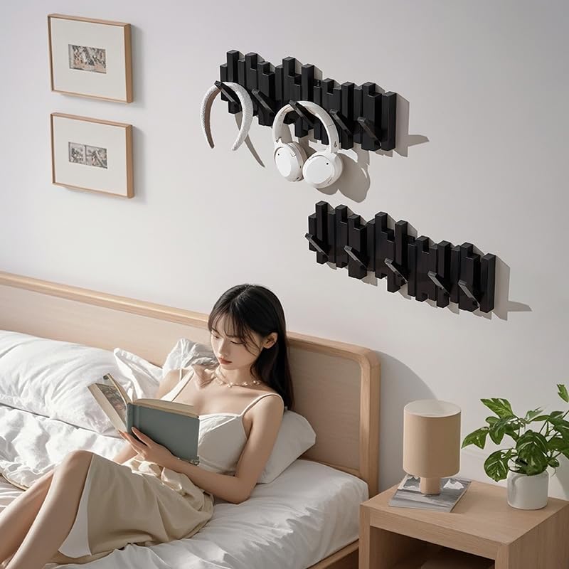 Adhesive Piano Block Hanger – No-Drill Modern Design – Black – Durable ABS + PP