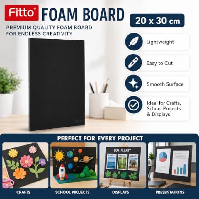 240 Pieces Black Foam Boards (20 x 30 cm Lightweight Smooth Craft Sheet for School Projects – Displays – Presentations and Model Making)