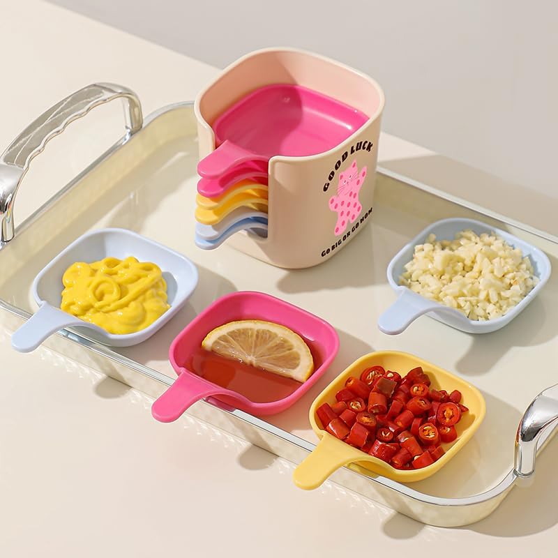 Multi-Color Sauce Serving Bowls, Seasoning Dish Set – Cream, Red, Yellow, Blue – 5 Pack