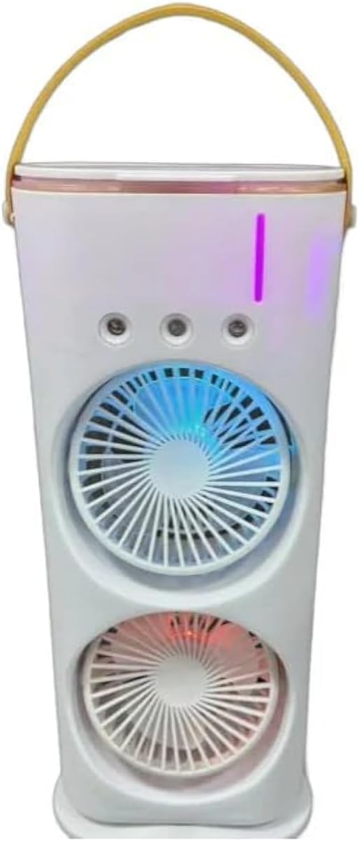 Fitto Portable Air Cooler with Humidifying Fan - Mini AC Unit, 3 Speeds, 7 LED Lights, USB Powered, Compact & Quiet for Office, Bedroom, Dorm, Outdoor Use - Evaporative Air Cooler for Personal Cooling