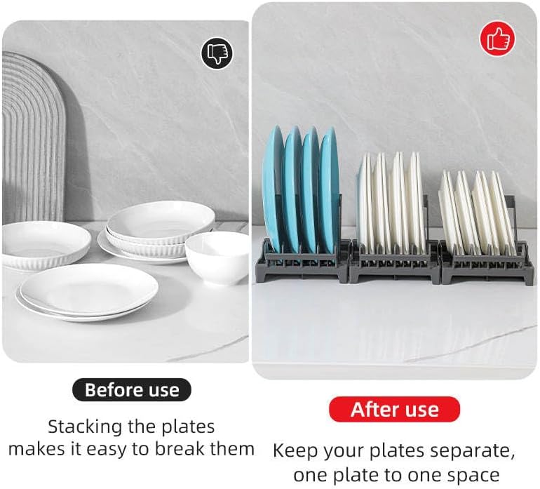 144 Pieces Space-Saving Plate Storage Racks (4 Partition rack - Gun Grey)