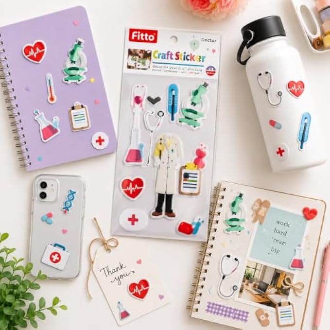 144 Pieces Medical Theme Craft Stickers (32-Piece Self-Adhesive Doctor and Hospital Sticker Sheet for Journals – Cards and DIY Projects)