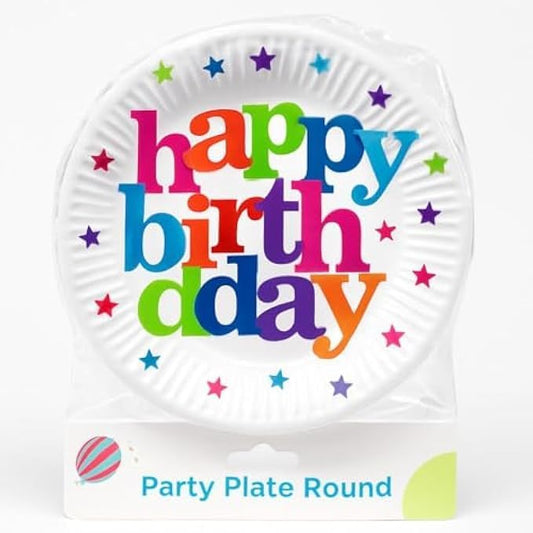 Happy Birthday Round Paper Plates 7 Inch Disposable Party Plates for Birthday Tableware
