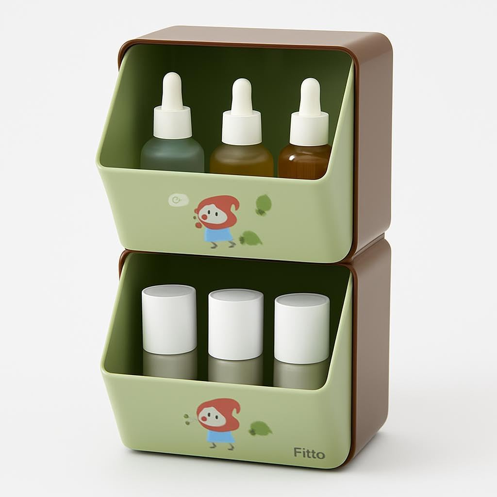 96 Pieces Stackable Cosmetic Organizer - Brown and Green -s (10x10x20 cm - Plastic Storage Solution)