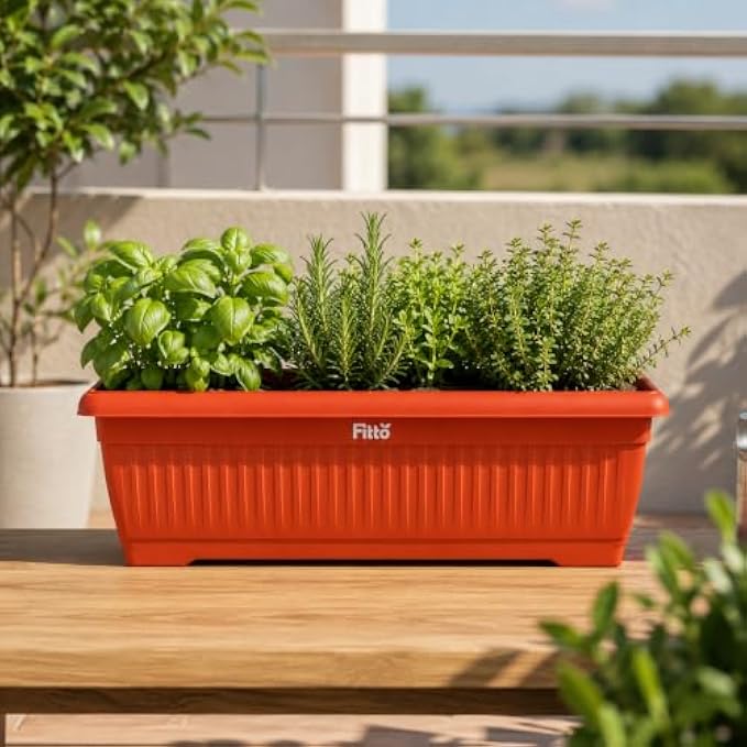 72 Pieces 62 cm Rectangular Plant Pots with Matching Drainage Tray (Durable Lightweight Plastic Planter for Herbs Flowers Indoor Outdoor Balcony Garden – Orange)