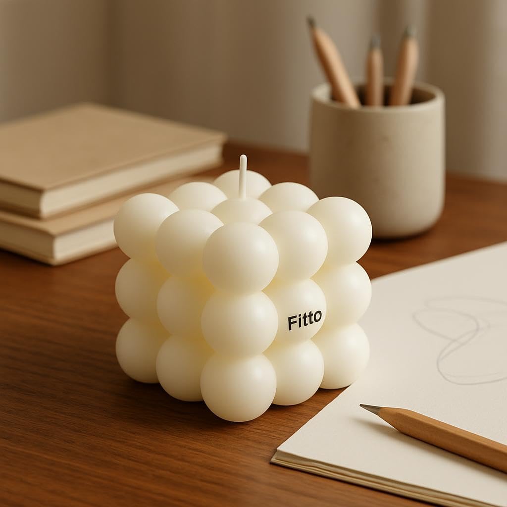 Bubble Cube Shaped Scented Wax Candle 5.6x5.3cm - Aesthetic Home & Decor Candle for Ambience – White