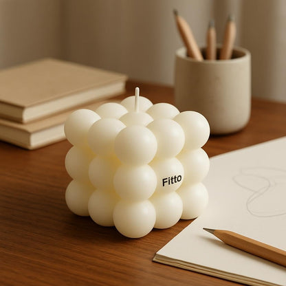 Bubble Cube Shaped Scented Wax Candle 5.6x5.3cm - Aesthetic Home & Decor Candle for Ambience – White