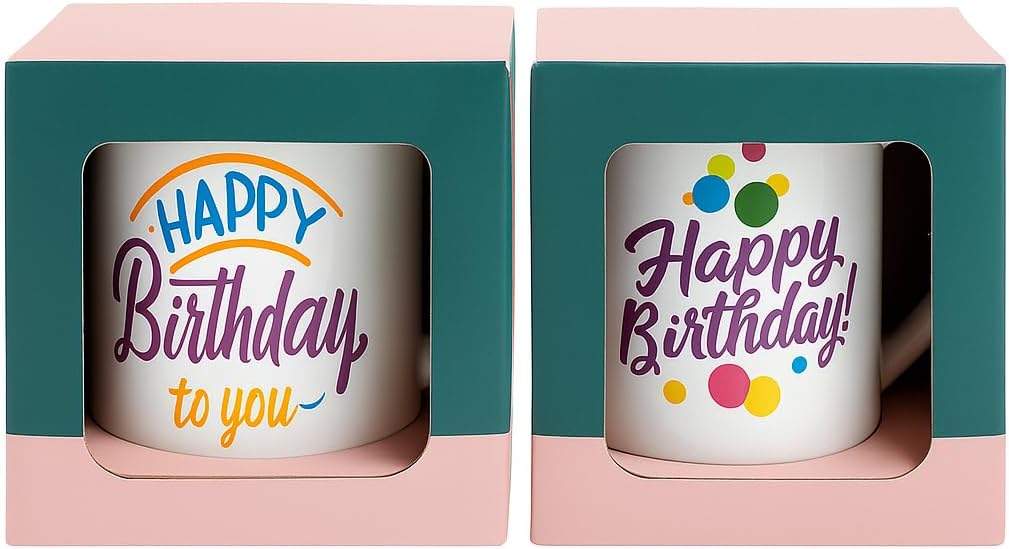 Ceramic Mug with Black Border and Cap Design - Happy Birthday Print