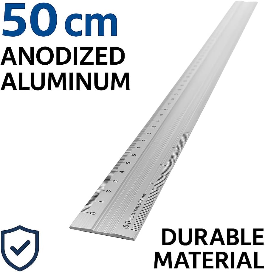 Aluminum Ruler 50cm, Metric Measuring Tool for School, Office, and Crafting