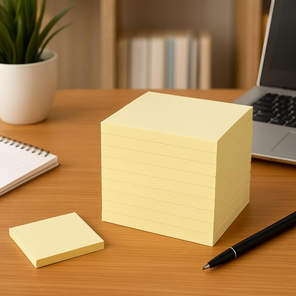 96 Pieces Sticky Notes (12 Pack – 3x3 Inches – Self-Stick Notes in Assorted Colors – Repositionable Sticky Notes for Office – Home – School – and Classroom – 12 Pads of 100 Sheets Each)