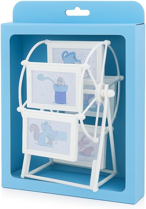 White Rotating Photo Frame with 6 Picture Slots for Home and Office Decor