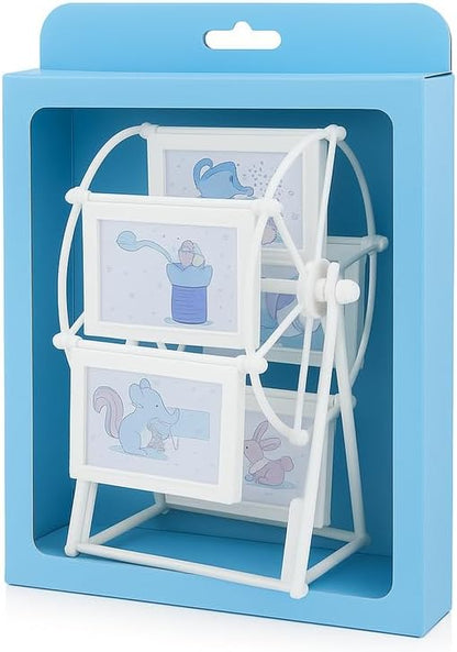 White Rotating Photo Frame with 6 Picture Slots for Home and Office Decor