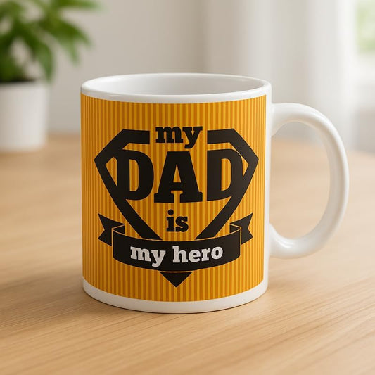 Orange Ceramic Mug with White Interior - My Dad is My Hero Printed Coffee Cup