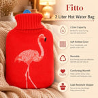 96 Pieces 2L Hot Water Bags with Red Flamingo Knitted Cover (Reusable Warm Water Bottle with Leak-Resistant Stopper for Home Comfort)