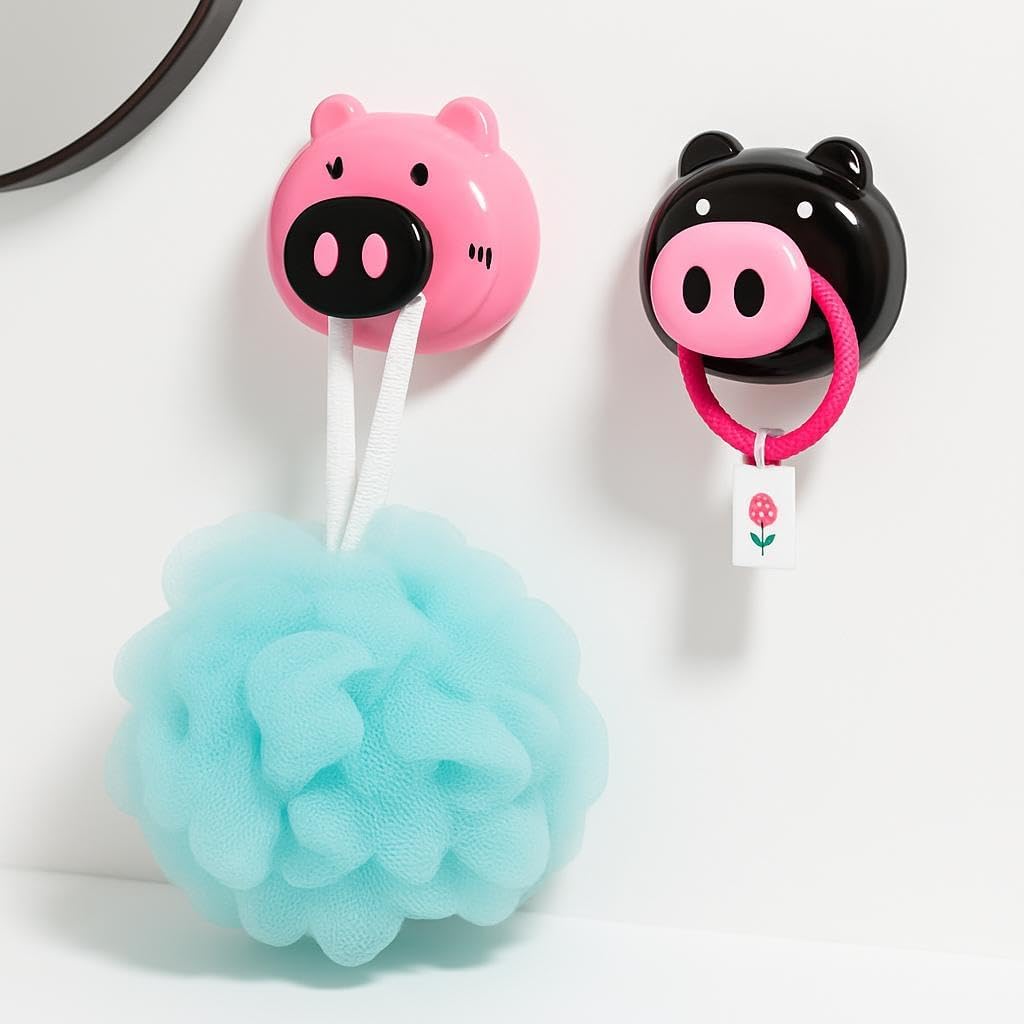 144 Pieces Cartoon Suction Cup Hooks (Fun Black and Rose Red Design Pack Of 2)