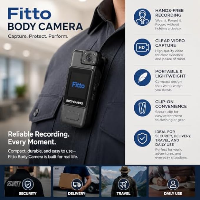 48 Pieces HD Body Cameras with 2-Inch Built-In Screen (140° Wide-Angle Lens – Rechargeable Clip-On Wearable Video Recorder for Security and Everyday Use – Black)