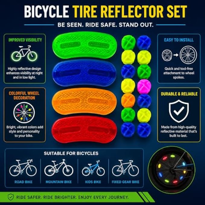 120 Pieces Bicycle Wheel Spoke Reflector Sets (Assorted Colors High-Visibility Clip-On Tire Reflectors for Road – Mountain and Fixed Gear Bikes)