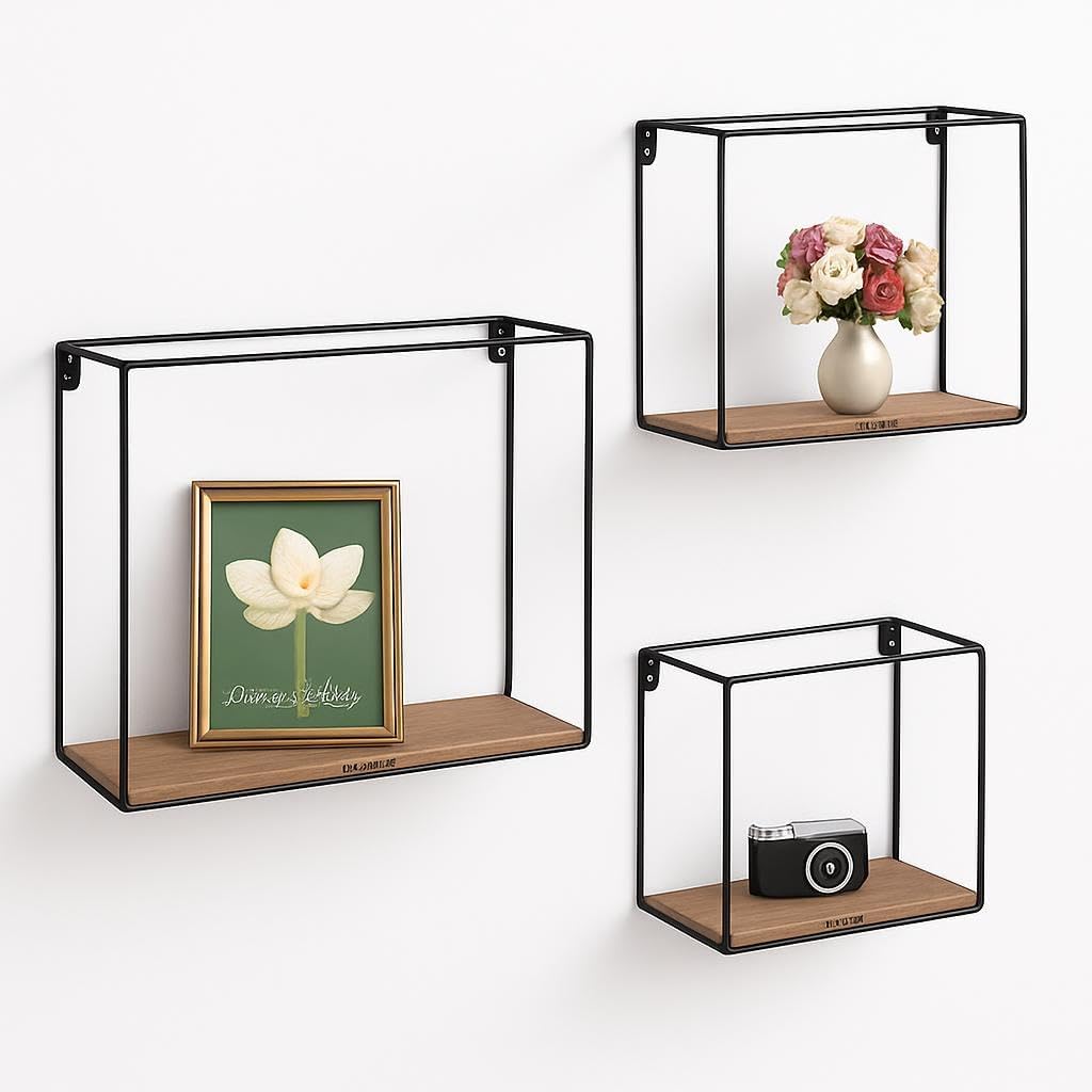 Metal Wire Square Wall Display 3Pcs Set Shelves for Home Decor