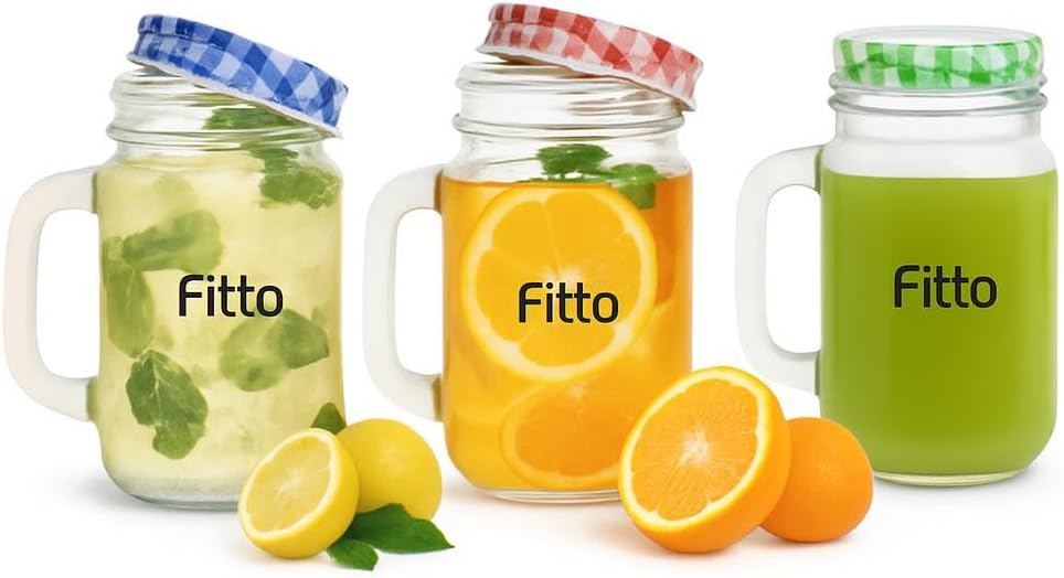 Mason Jar Glass Mug Set of 3 with Handle, 500ml, 450ml, 10x7.5x12.5cm