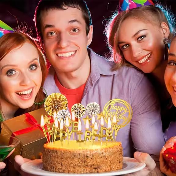 120 Pieces Gold Happy Birthday Candle Cake Toppers with glitters (Birthday Cake Decoration – Candle Toppers – Party Supplies)
