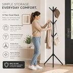 72 Pieces 3-Tier Freestanding Metal Coat Racks with Multiple Hooks and Tripod Base for Coats (Hats – Bags – Entryway – Bedroom and Office – Black)