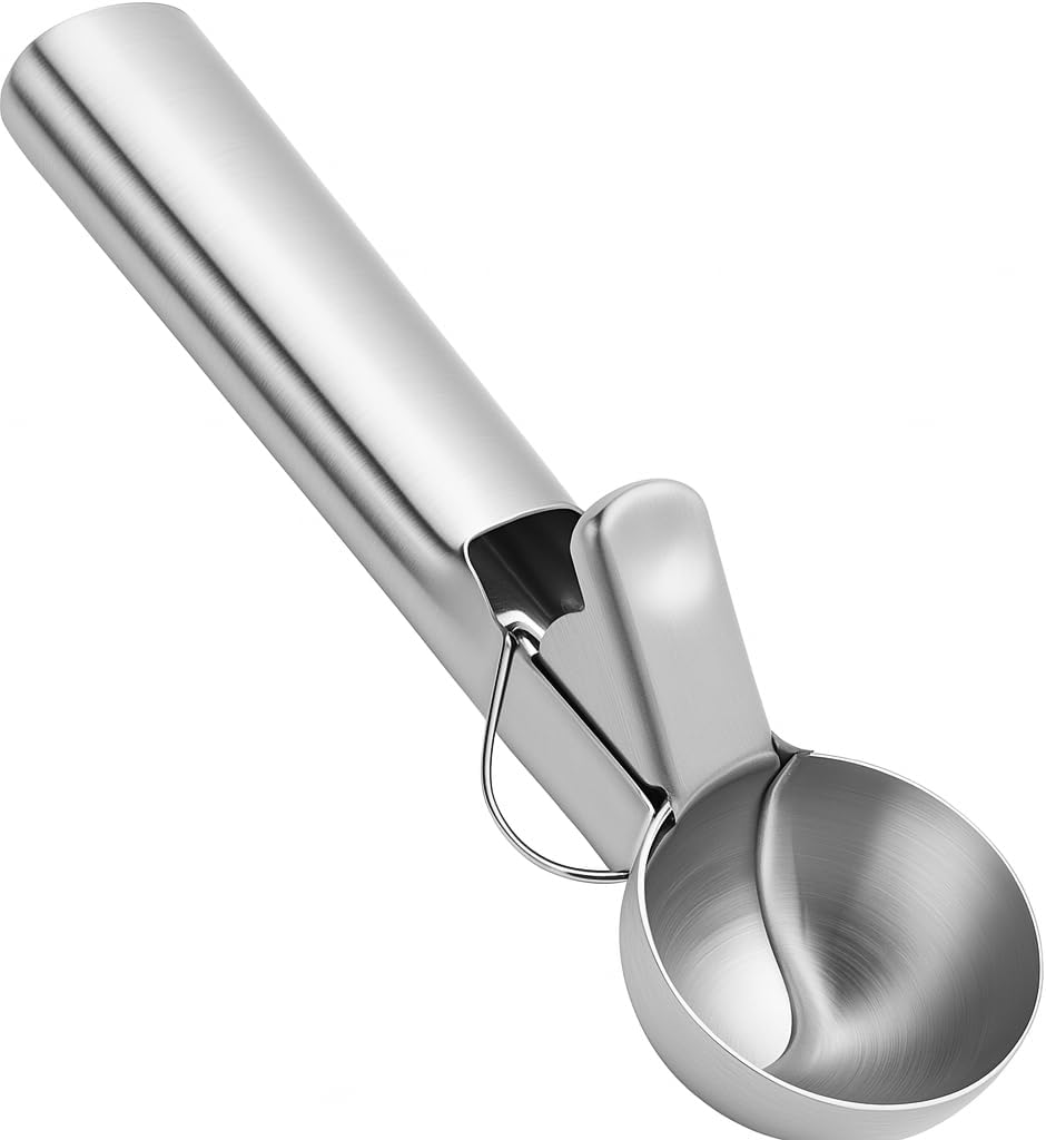 Stainless Steel Trigger Ice Cream Scoop - Durable, Ergonomic Design for Effortless Serving, 18.8 CM Length, Perfect for Home, Kitchen, Bars, and Parties