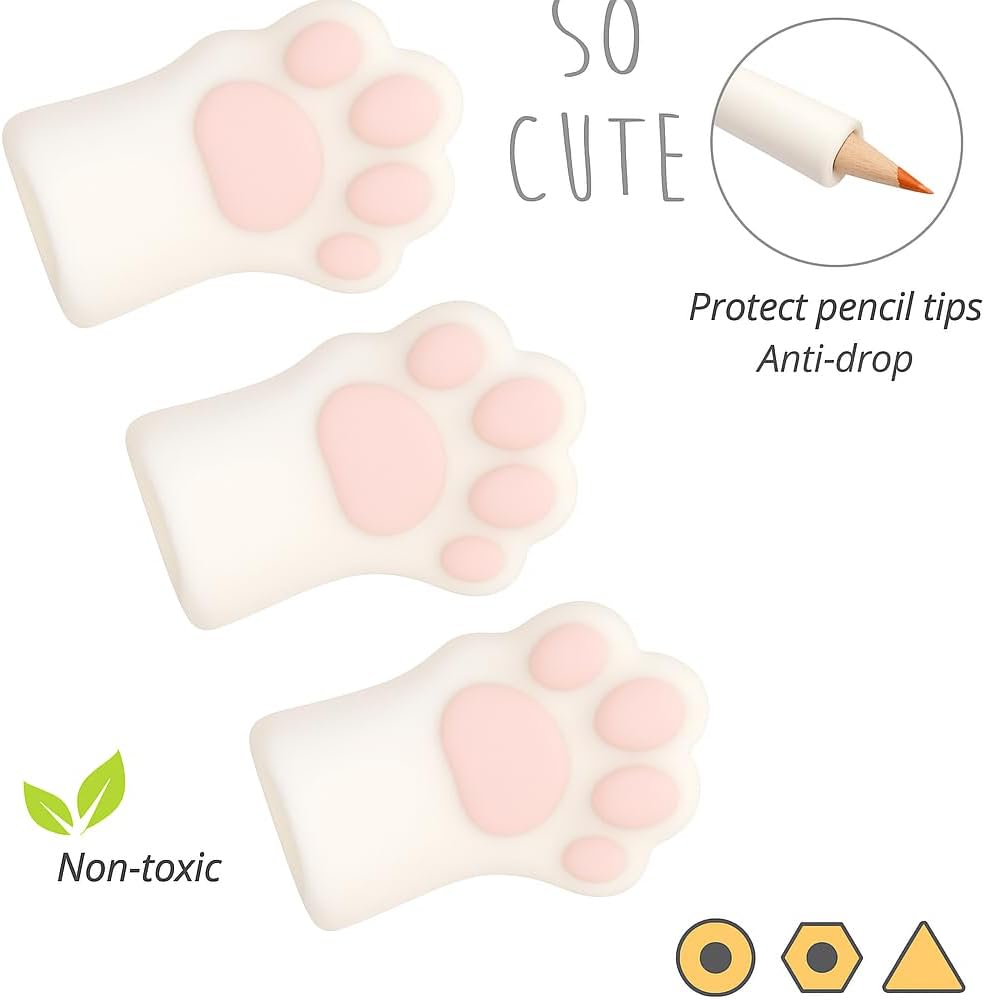 144 Pieces Cat Foot Pencil Caps 3 Sets (2.5x3.8cm – Pencil Tip Protectors)