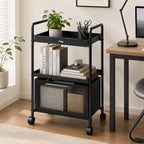 72 Pieces 3 Tier Multifunctional Storage Racks (Rolling Organizer Shelf with Wheels for Kitchen – Bathroom – Bedroom and Living Room – Black and Wood)