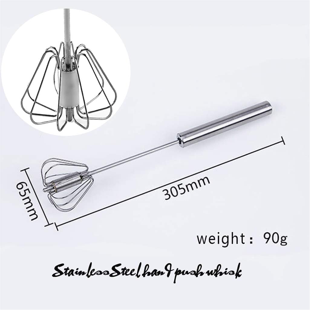 Stainless Steel Egg Whisk - 12-inch Hand Push Rotary Whisk Blender, Versatile Milk Frother, Efficient Hand Mixer Stirrer for Blending, Whisking, Beating, and Stirring