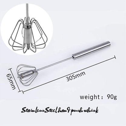 Stainless Steel Egg Whisk - 12-inch Hand Push Rotary Whisk Blender, Versatile Milk Frother, Efficient Hand Mixer Stirrer for Blending, Whisking, Beating, and Stirring