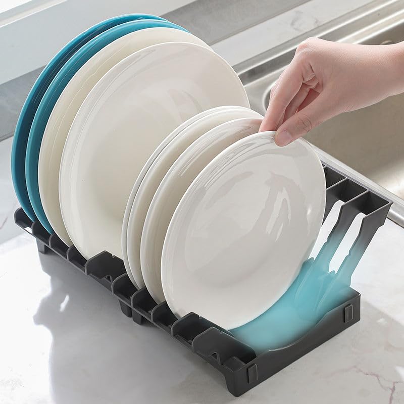 144 Pieces Space-Saving Plate Storage Racks (4 Partition rack - Gun Grey)