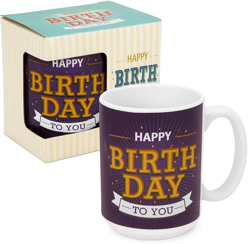 Blue Ceramic Mug with White Interior - Happy Birthday to You Printed Coffee Cup