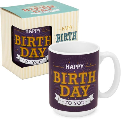 Blue Ceramic Mug with White Interior - Happy Birthday to You Printed Coffee Cup
