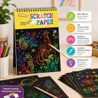 120 Pieces Rainbow Scratch Paper Art Sets (10 Black Scratch Sheets 20 x 28 cm with Wooden Stylus – Spiral-Bound Creative Drawing Pad for Art – Doodling and Crafts)